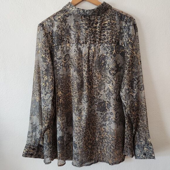 Lane Bryant Mixed Print Leopard Lace Paisley Gold Long Sleeve Button Down 18/20 - Picture 2 of 9